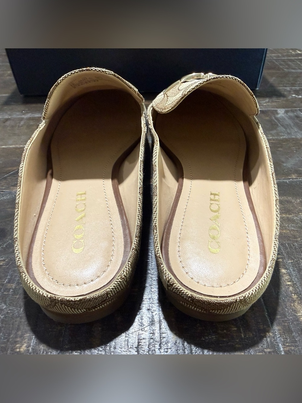 Coach Sienna Cig Slide Mules Shoes in Khaki Saddle C Logo Sz 8 B C5771 Summer - Picture 9 of 14